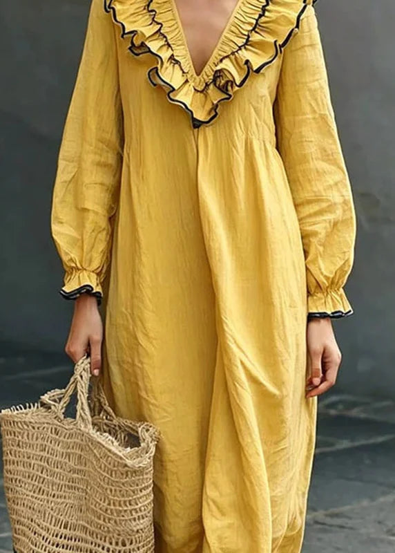 Robe Longue Femme à Volants Patchwork Automnal Maxi 1