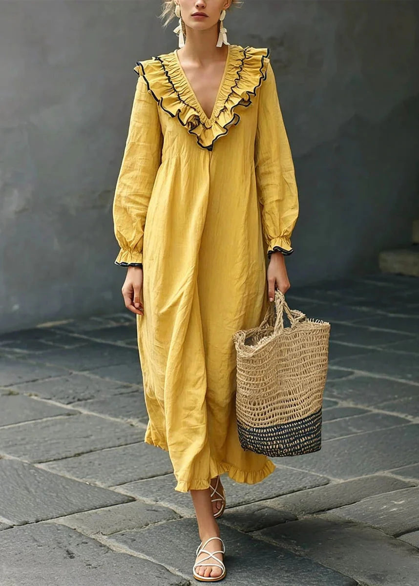 Robe Longue Femme à Volants Patchwork Automnal Maxi 2