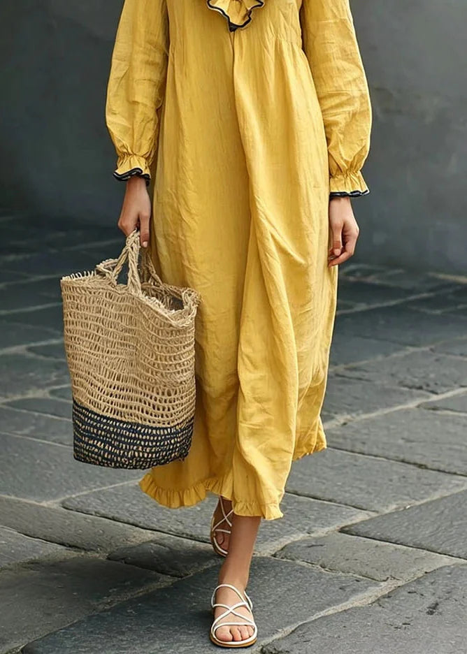 Robe Longue Femme à Volants Patchwork Automnal Maxi 3