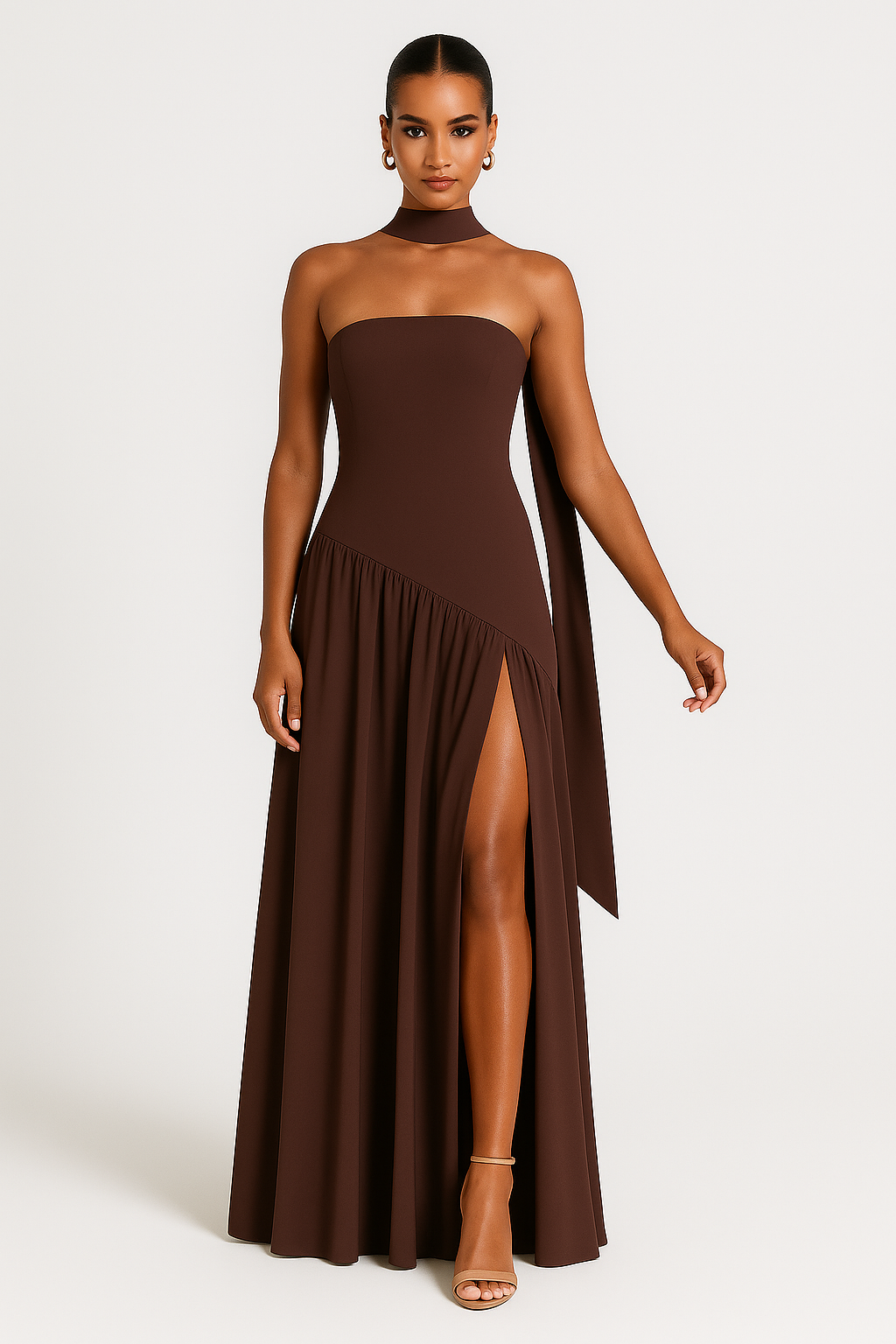 Robe Longue Fendue Sans Bretelles pour Femmes 1