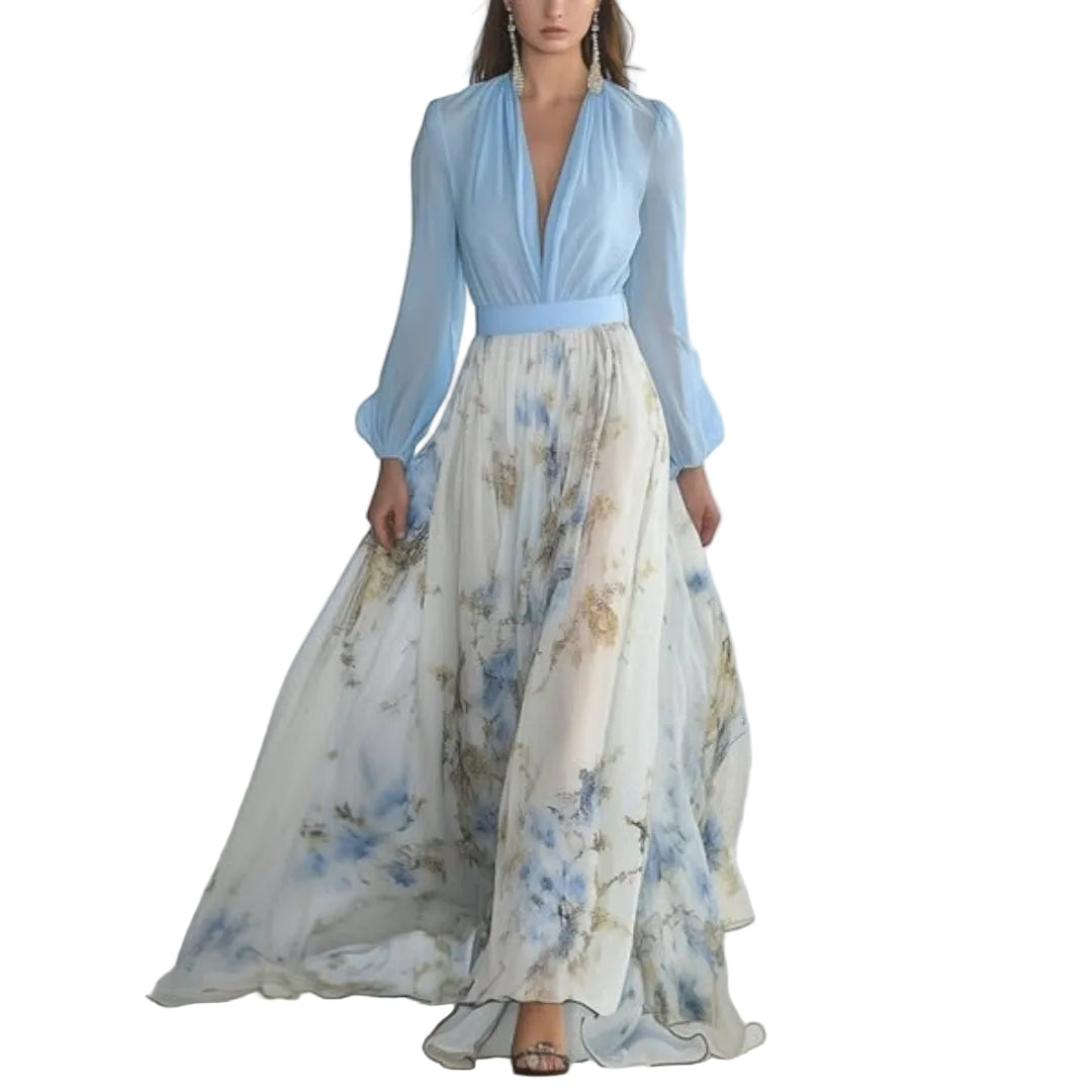 Robe Longue Fleurie à Col en V pour Femmes 0