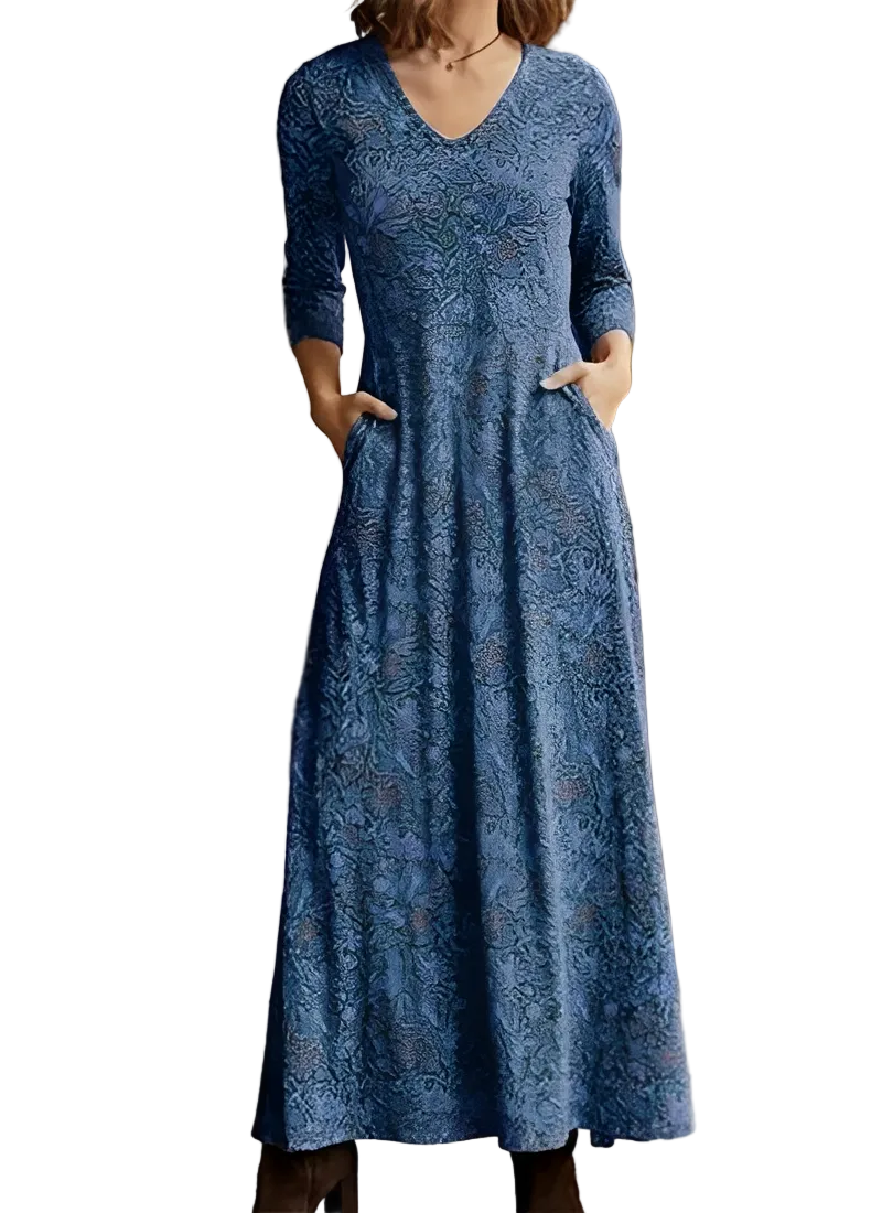 Robe Longue Vintage à Motif Rétro 0