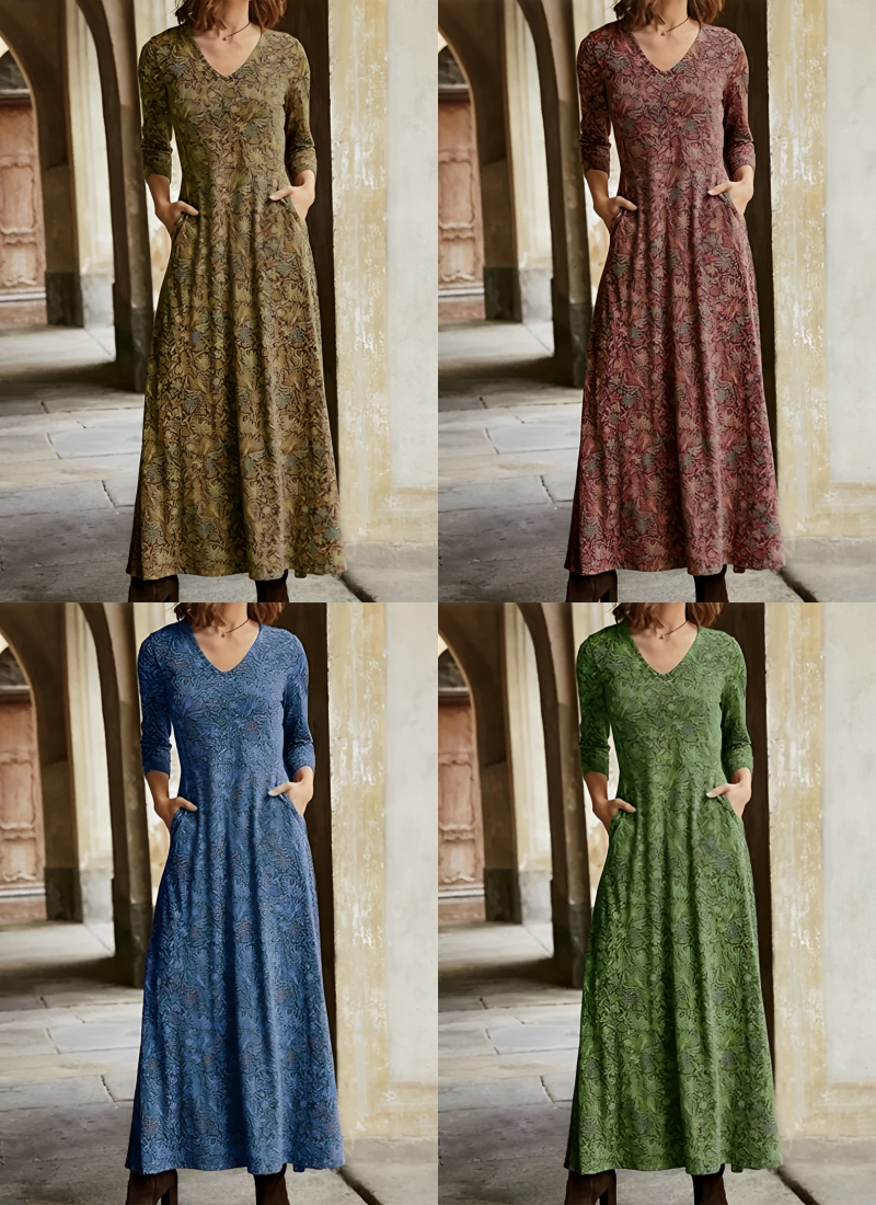 Robe Longue Vintage à Motif Rétro 1