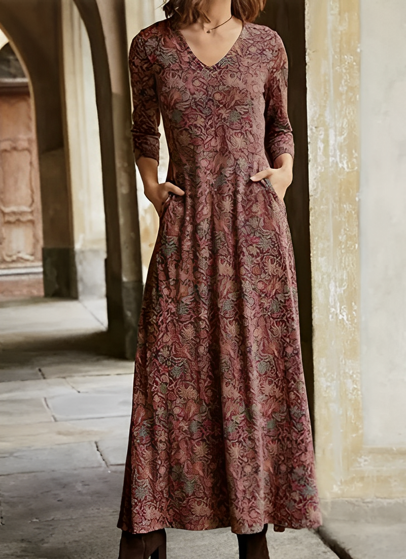 Robe Longue Vintage à Motif Rétro 2