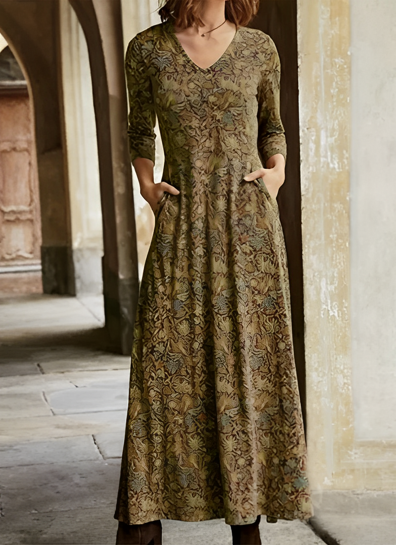 Robe Longue Vintage à Motif Rétro 4
