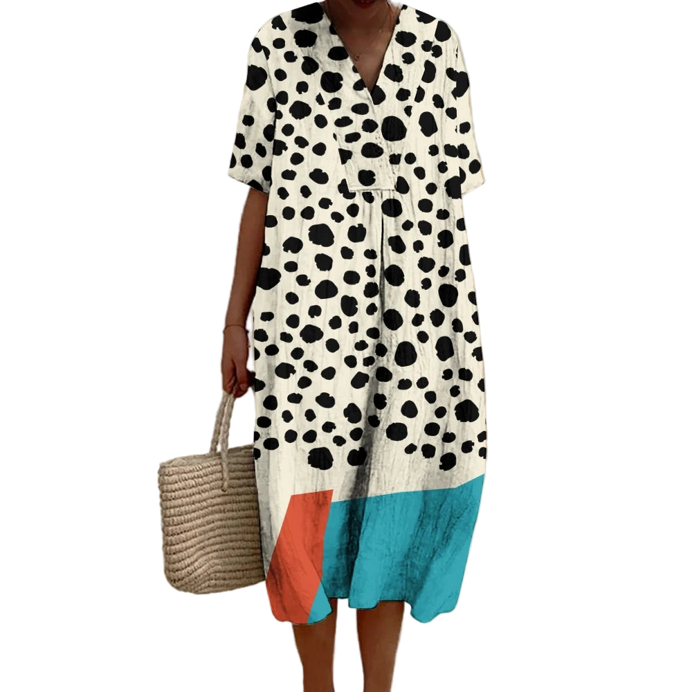 Robe Longue à Pois pour Femmes, Style Décontracté en Coton 0