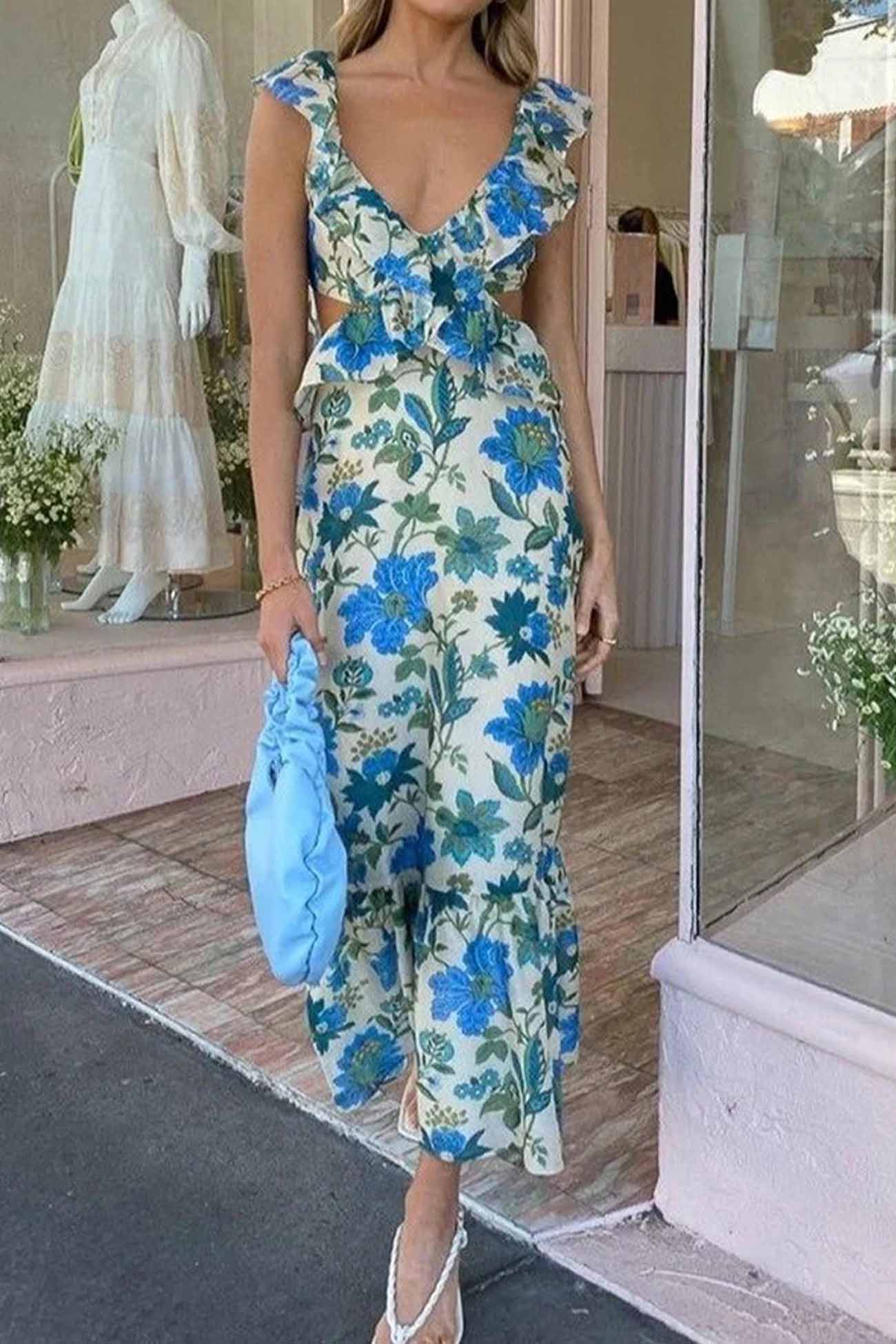 Robe Longue d'Été Femme à Bretelles Volantes 2