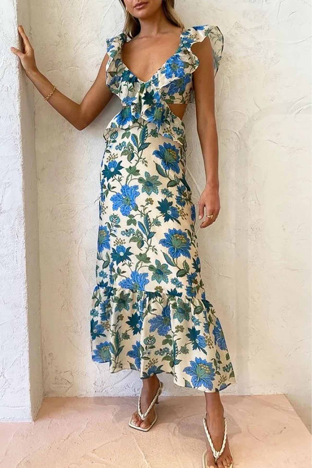 Robe Longue d'Été Femme à Bretelles Volantes 3