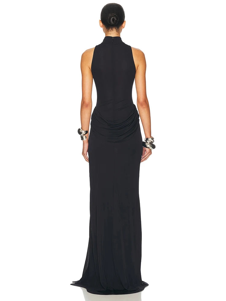 Robe Maxi Femme Col Roulé Épaules Dénudées Fendue 2