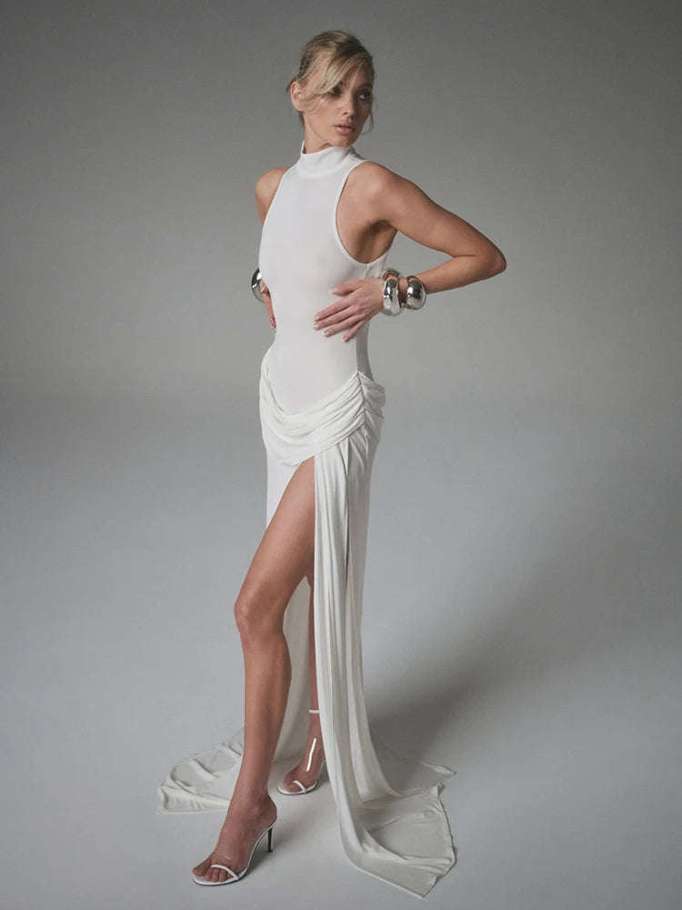 Robe Maxi Femme Col Roulé Épaules Dénudées Fendue 5