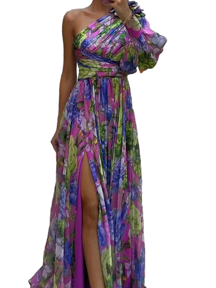 Robe Maxi Femme Imprimé Lilas Fente Latérale 0