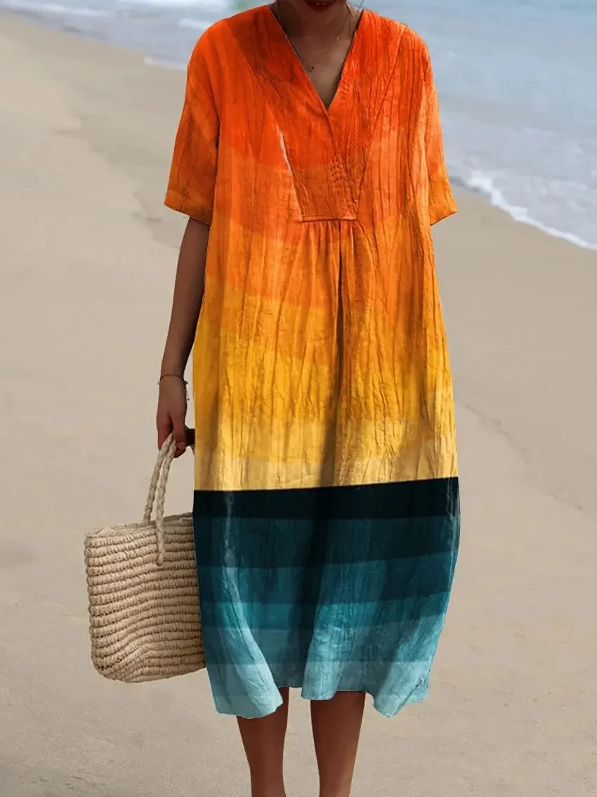 Robe Maxi Femme à Manches Courtes en Polyester à Rayures 11