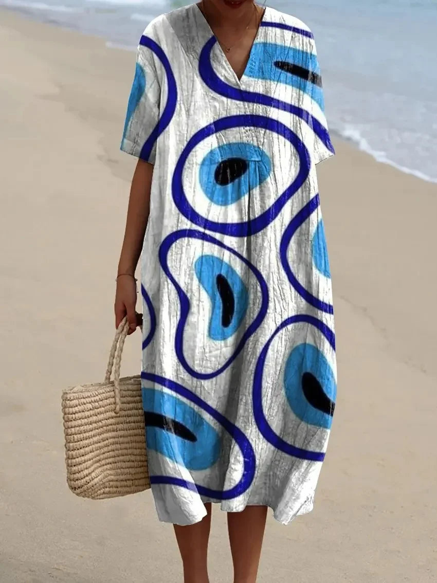 Robe Maxi Femme à Manches Courtes en Polyester à Rayures 13