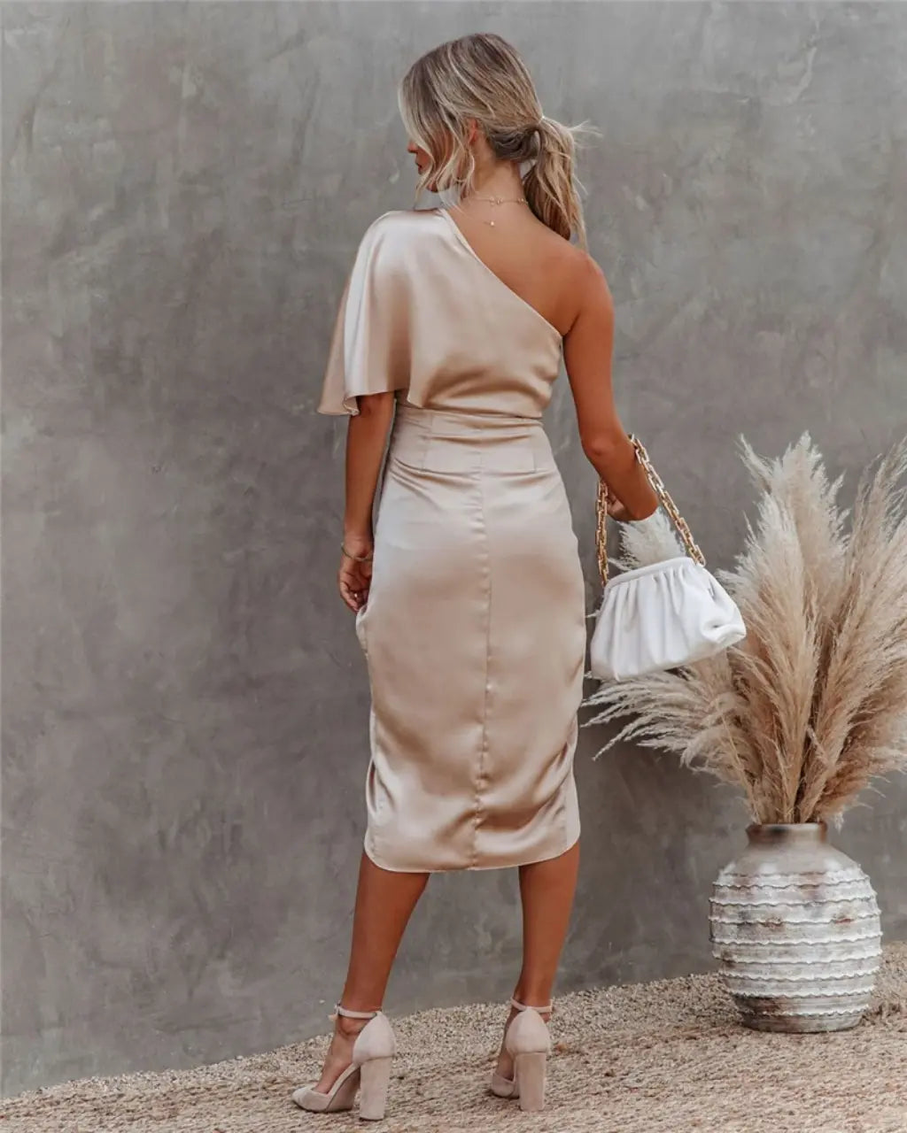 Robe Midi Asymétrique Drapée pour Femmes 1