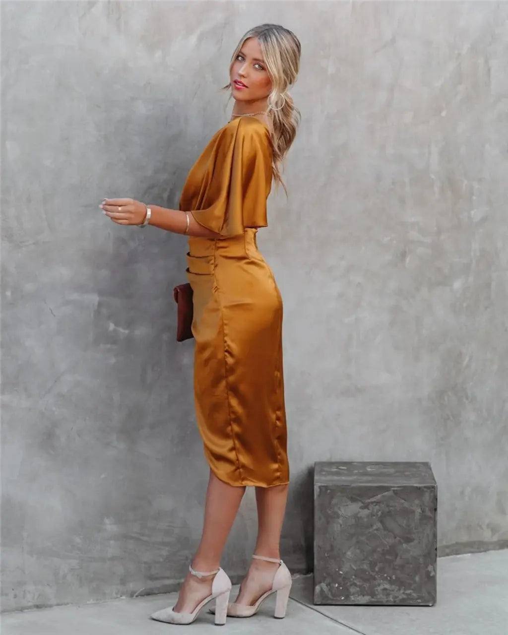 Robe Midi Asymétrique Drapée pour Femmes 4