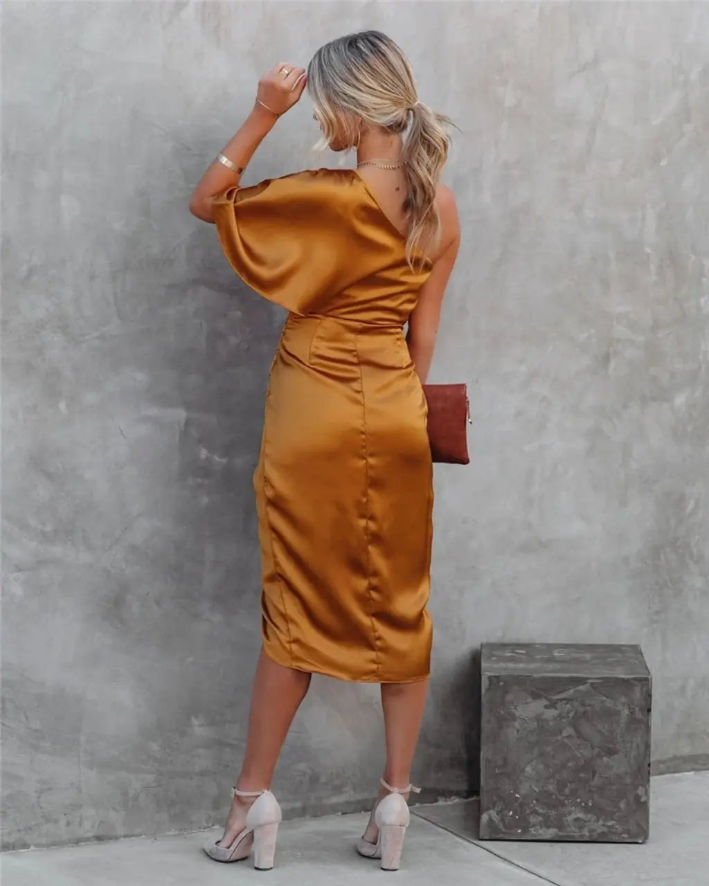 Robe Midi Asymétrique Drapée pour Femmes 5