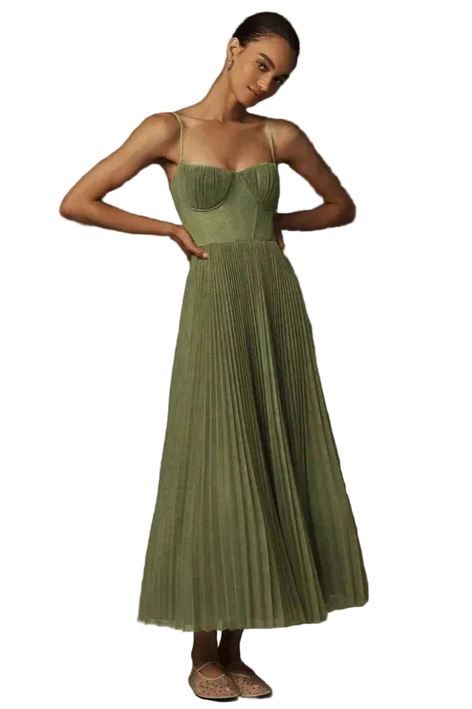 Robe Midi Évasée Plissée pour Femmes 0