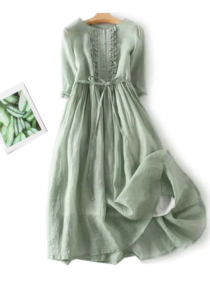 Robe Midi Femme Bohemian en Lin Respirant Ajustable 0