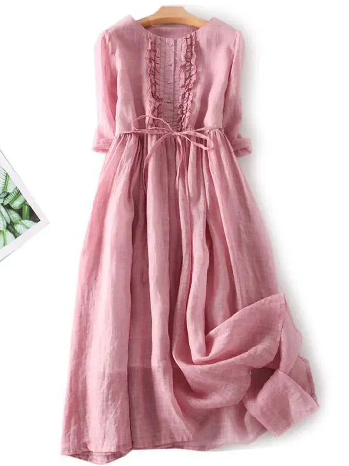 Robe Midi Femme Bohemian en Lin Respirant Ajustable 3