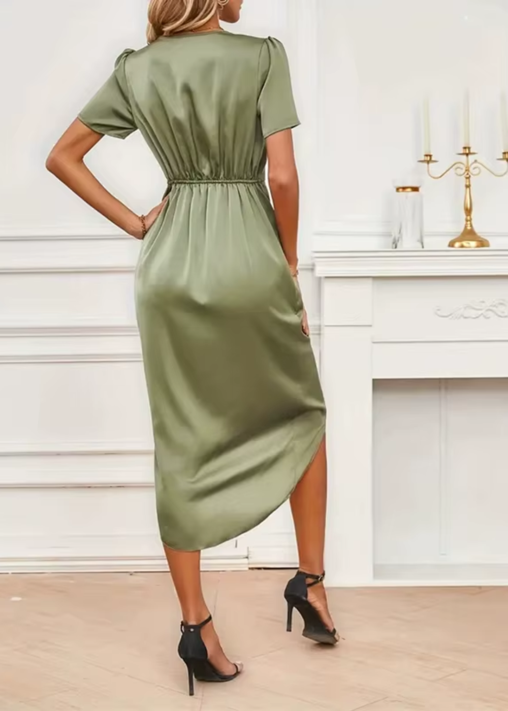 Robe Midi Femme Chic Mélange de Tissus Doux 3