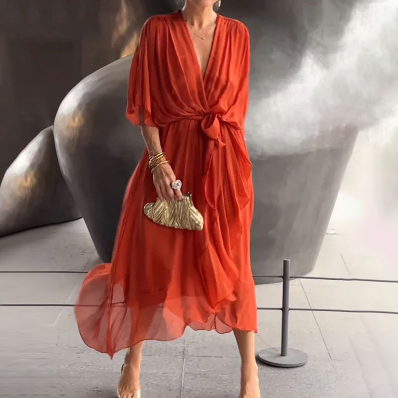 Robe Midi Femme Chic Nouée 7