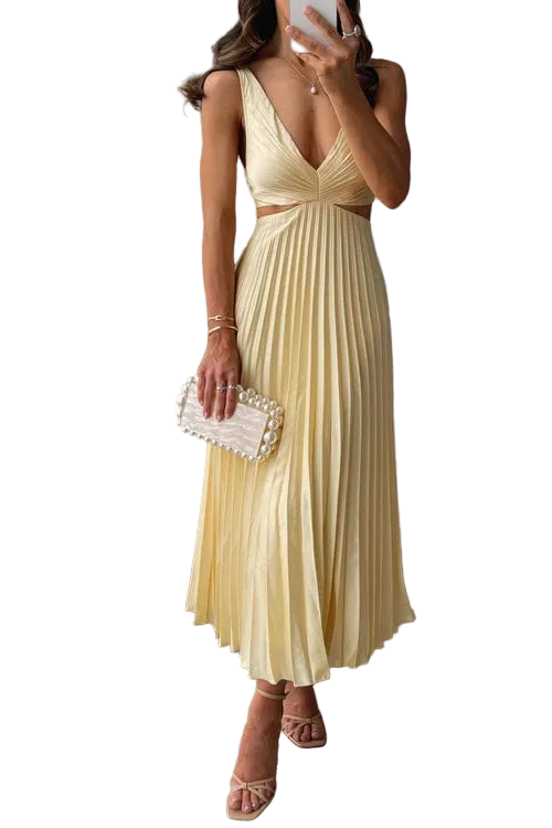 Robe Midi Femme Chic Plissée élégante pour Toutes Occasions 0