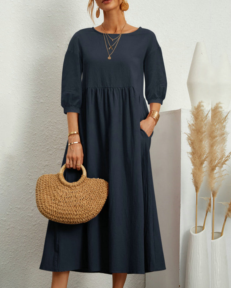 Robe Midi Femme Confortable avec Manches Lanternes 4