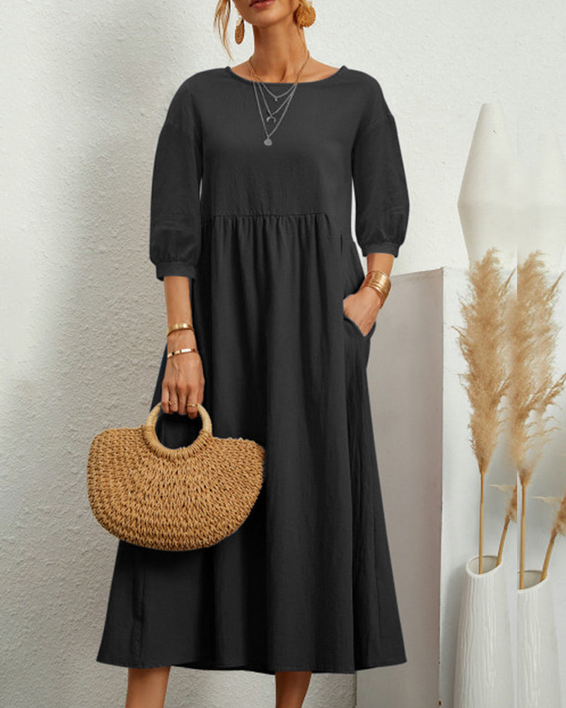 Robe Midi Femme Confortable avec Manches Lanternes 5