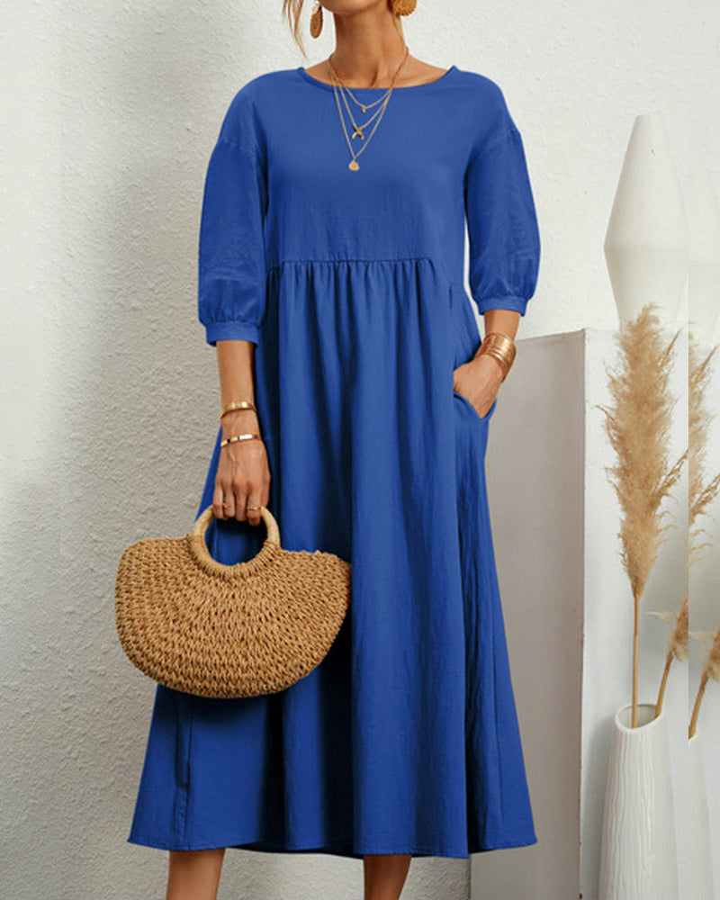 Robe Midi Femme Confortable avec Manches Lanternes 7