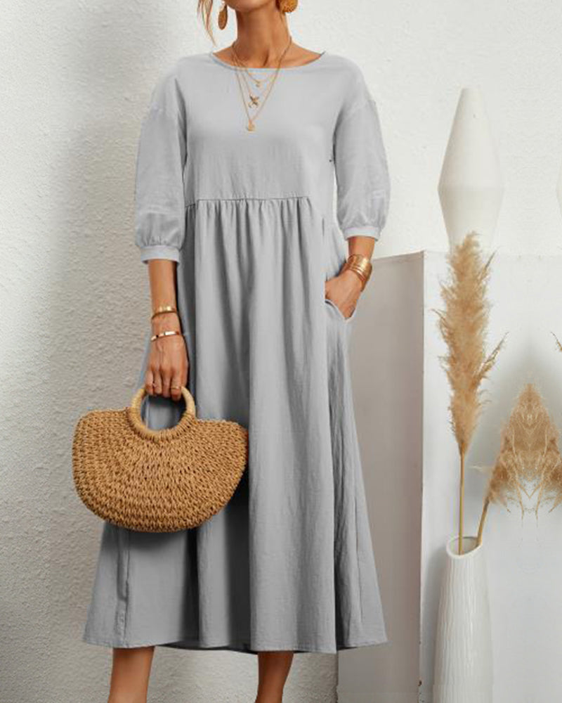 Robe Midi Femme Confortable avec Manches Lanternes 8