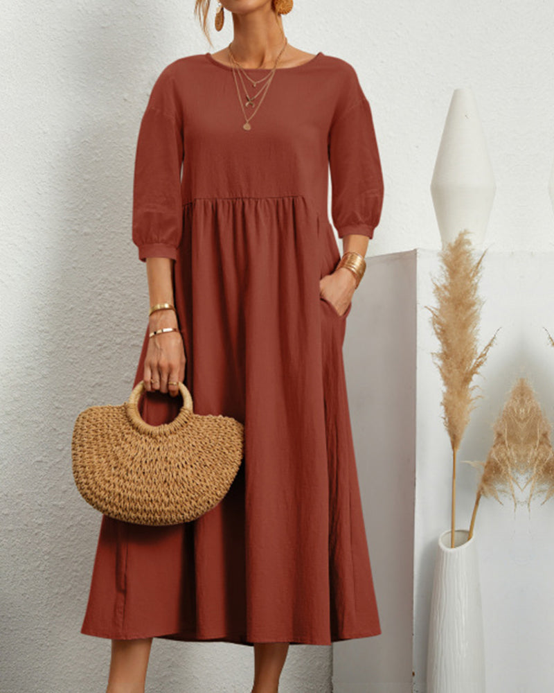 Robe Midi Femme Confortable avec Manches Lanternes 9