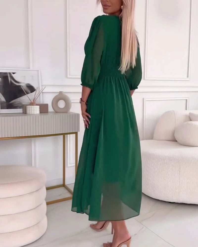 Robe Midi Femme à Manches Longues en Chiffon A-Ligne 4