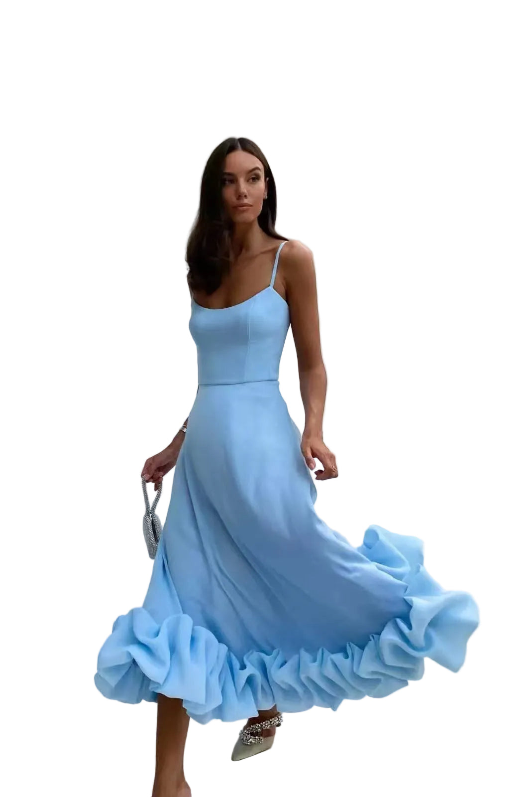 Robe Midi Femme à Volants avec Bretelles Spaghetti 5