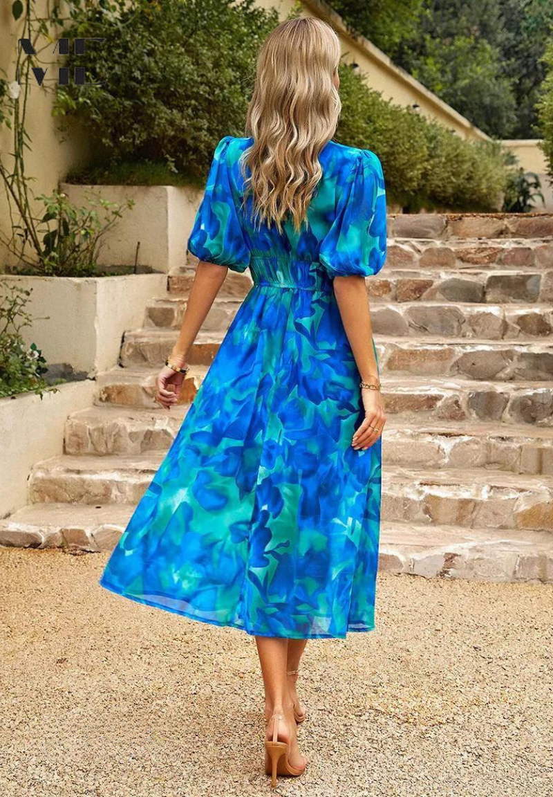 Robe Midi Fleurie à Manches Bouffantes pour Femmes 6