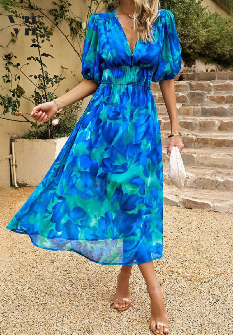 Robe Midi Fleurie à Manches Bouffantes pour Femmes 8