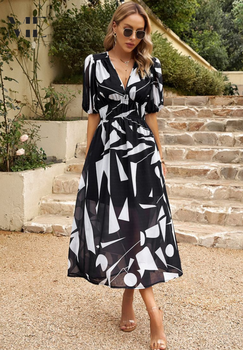 Robe Midi Fleurie à Manches Bouffantes pour Femmes 9