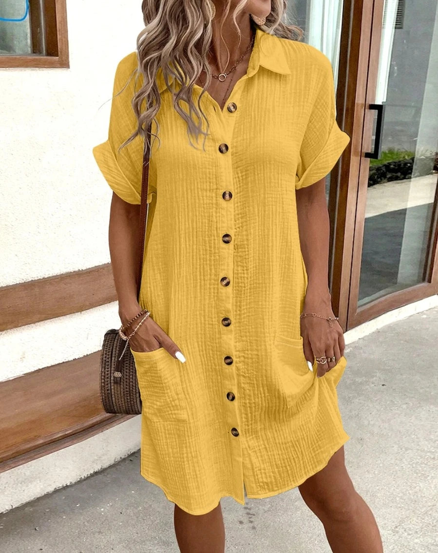 Robe Mini Femme Vintage V-neck Manches Trois Quarts Coton Lin 4