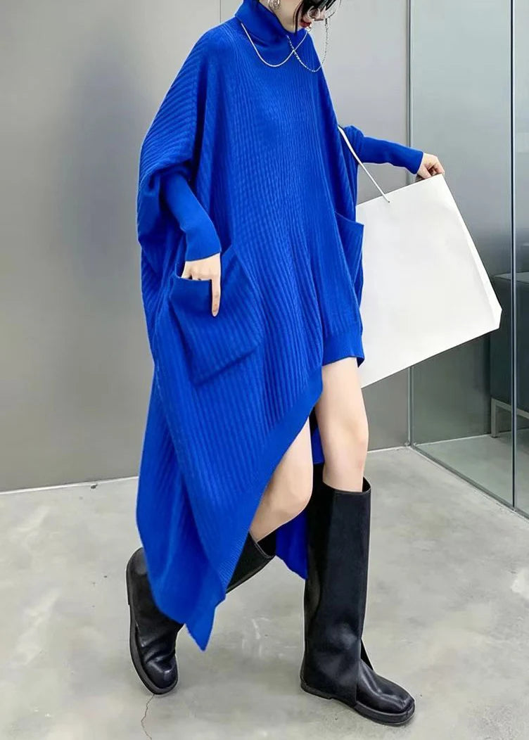 Robe Pull Femme Asymétrique Col Roulé Manches Chauve-Souris 1