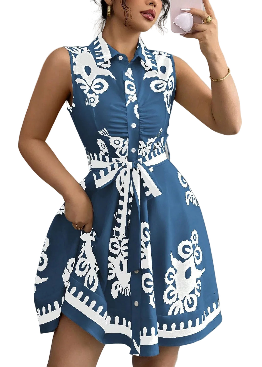 Robe chemise femme style bohème à nouer à la taille 0