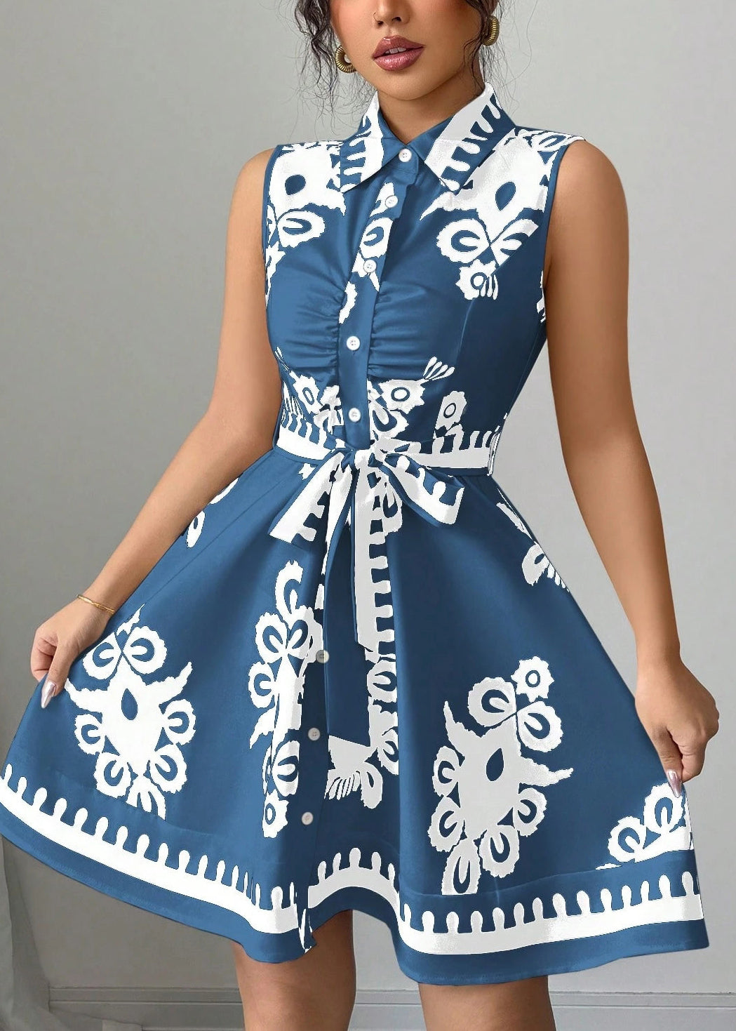 Robe chemise femme style bohème à nouer à la taille 1