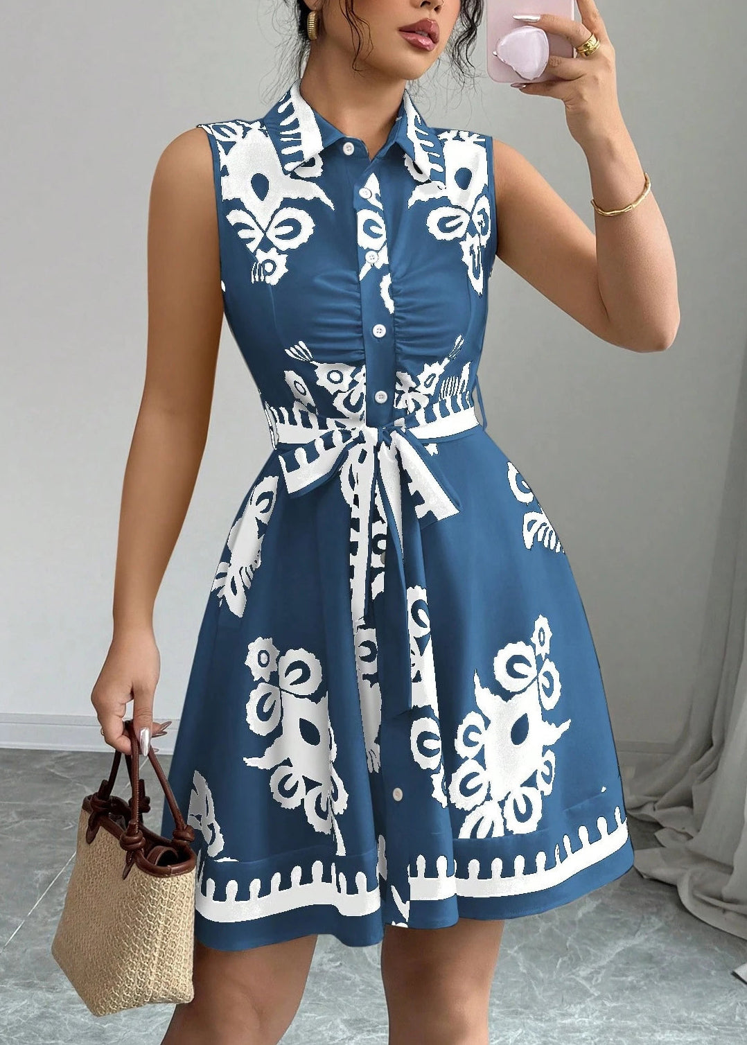 Robe chemise femme style bohème à nouer à la taille 2