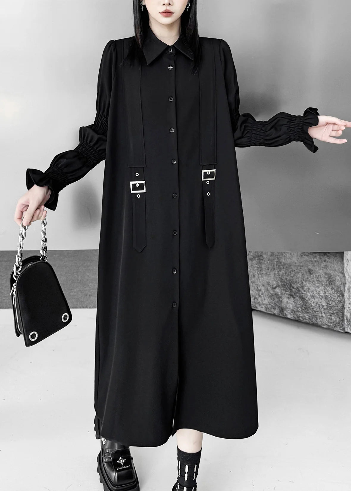 Robe chemise oversize manches bouffantes pour femme 2