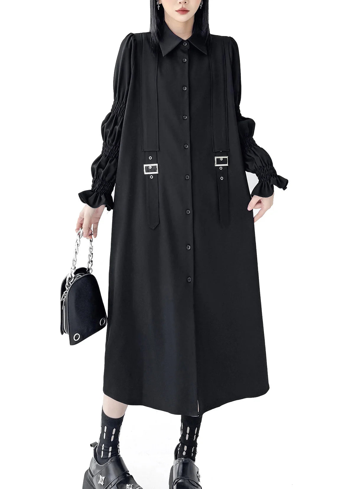 Robe chemise oversize manches bouffantes pour femme 3