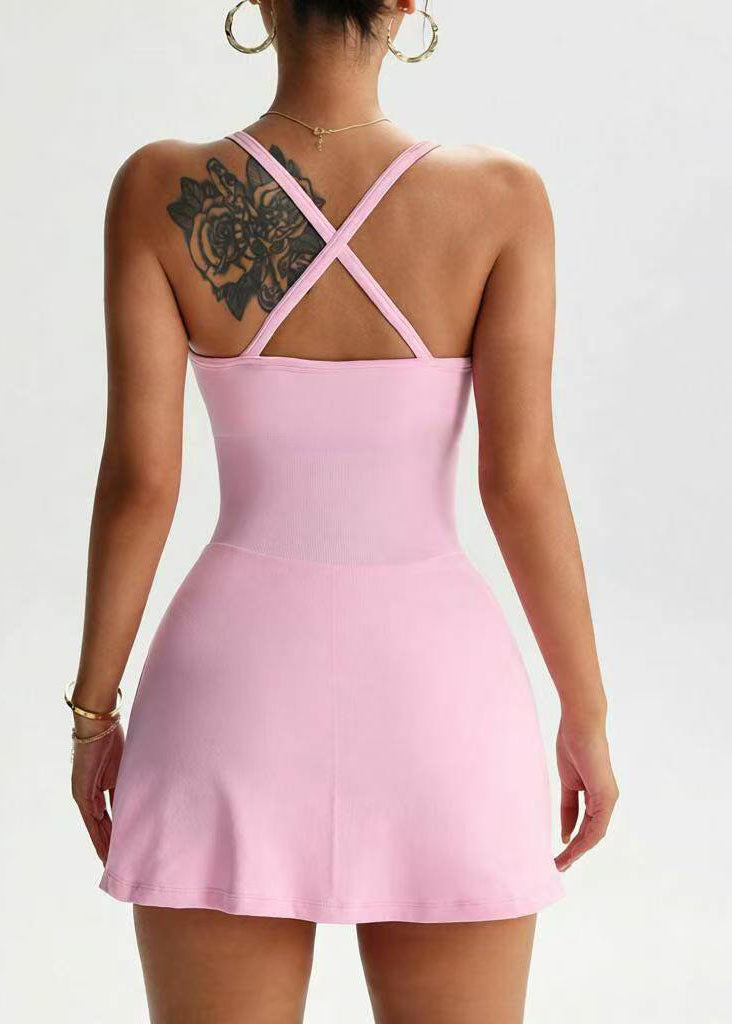 Robe courte femme à bretelles croisées et ouvertures latérales estivale 3