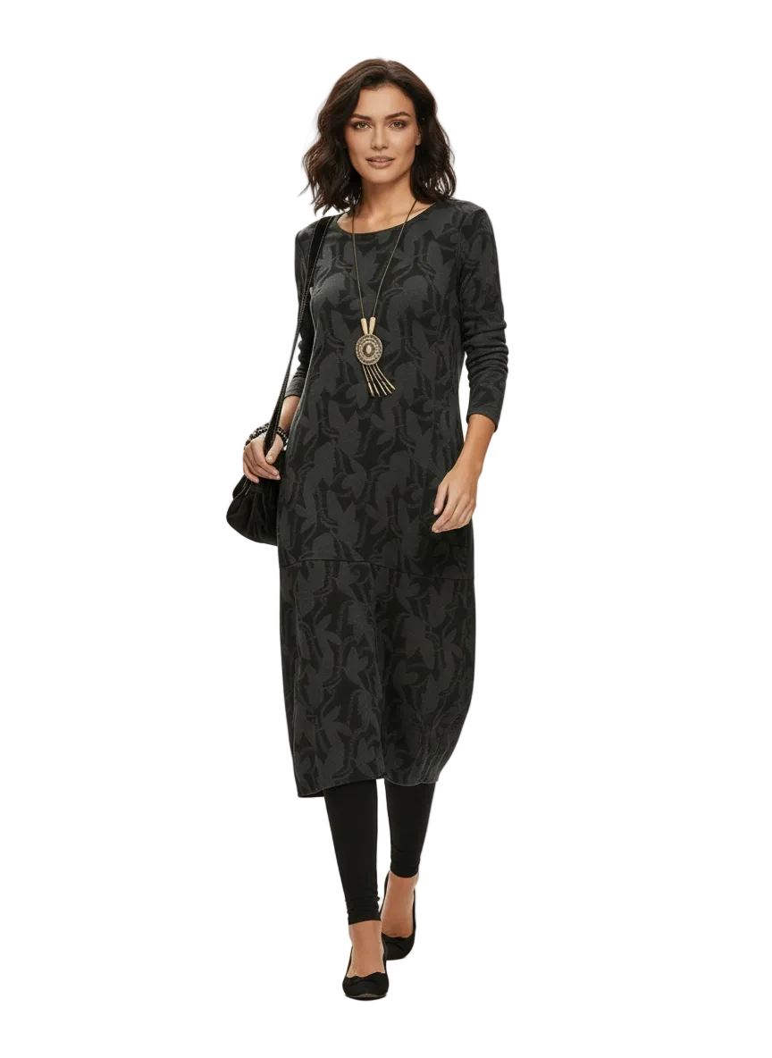 Robe d'Hiver Femme Imprimée à Manches Longues avec Poches Fonctionnelles 0