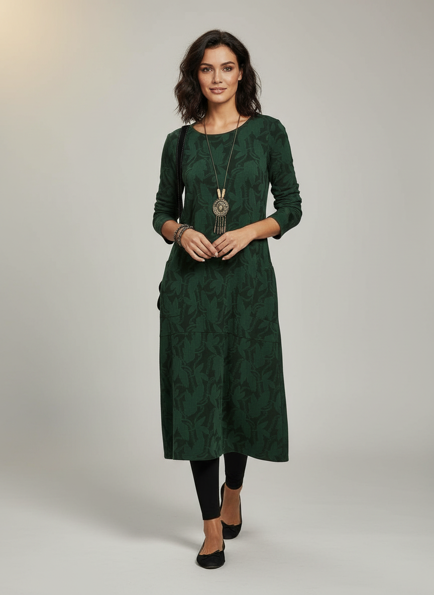 Robe d'Hiver Femme Imprimée à Manches Longues avec Poches Fonctionnelles 3
