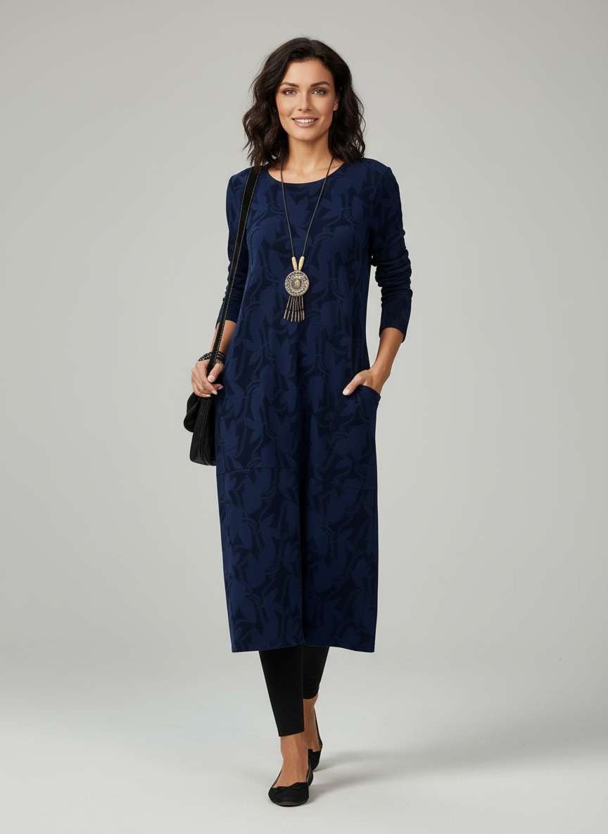 Robe d'Hiver Femme Imprimée à Manches Longues avec Poches Fonctionnelles 5