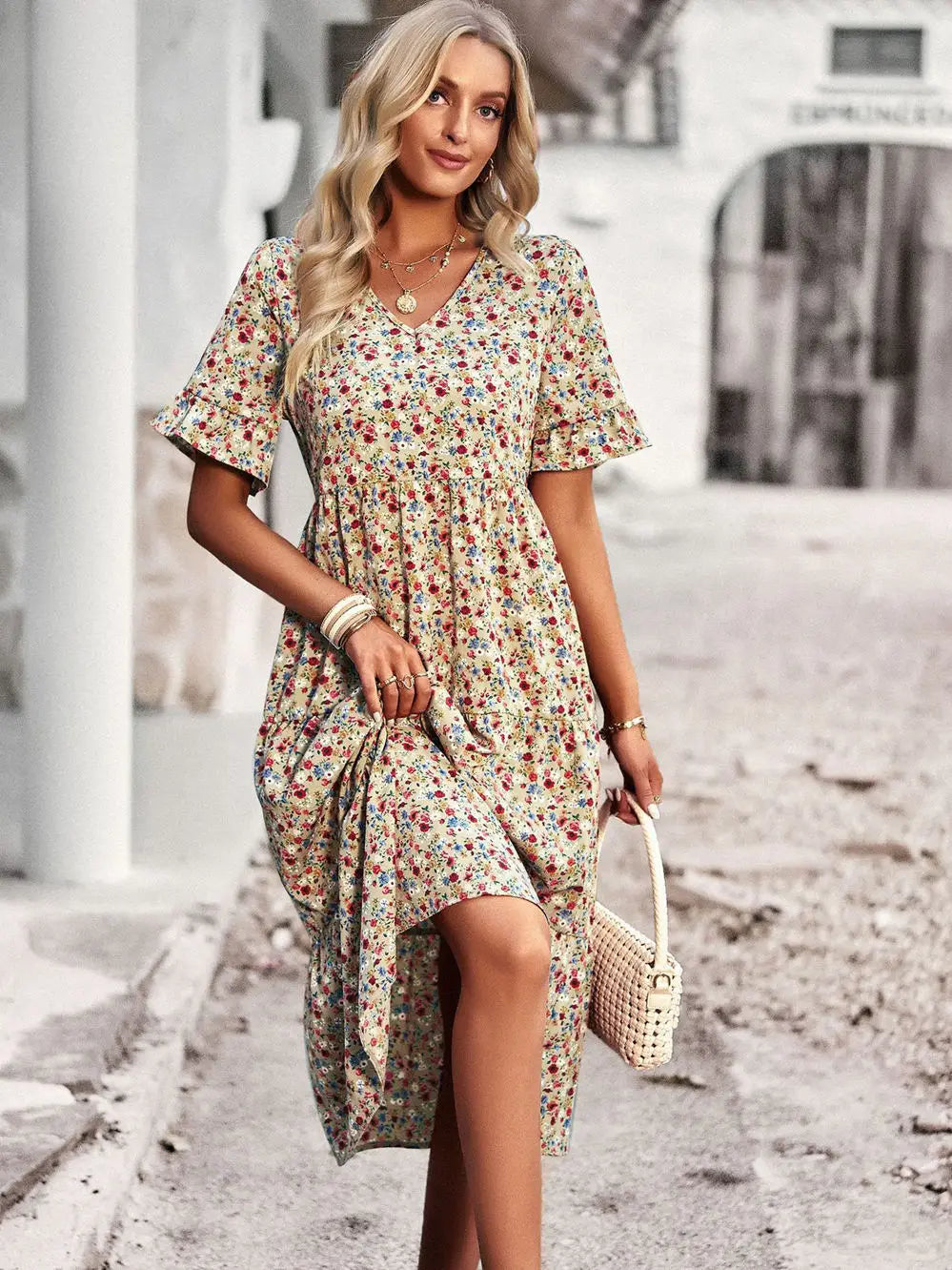 Robe d'été Femme Col en V Imprimé Floral 1