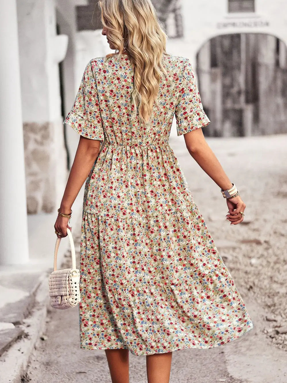 Robe d'été Femme Col en V Imprimé Floral 2