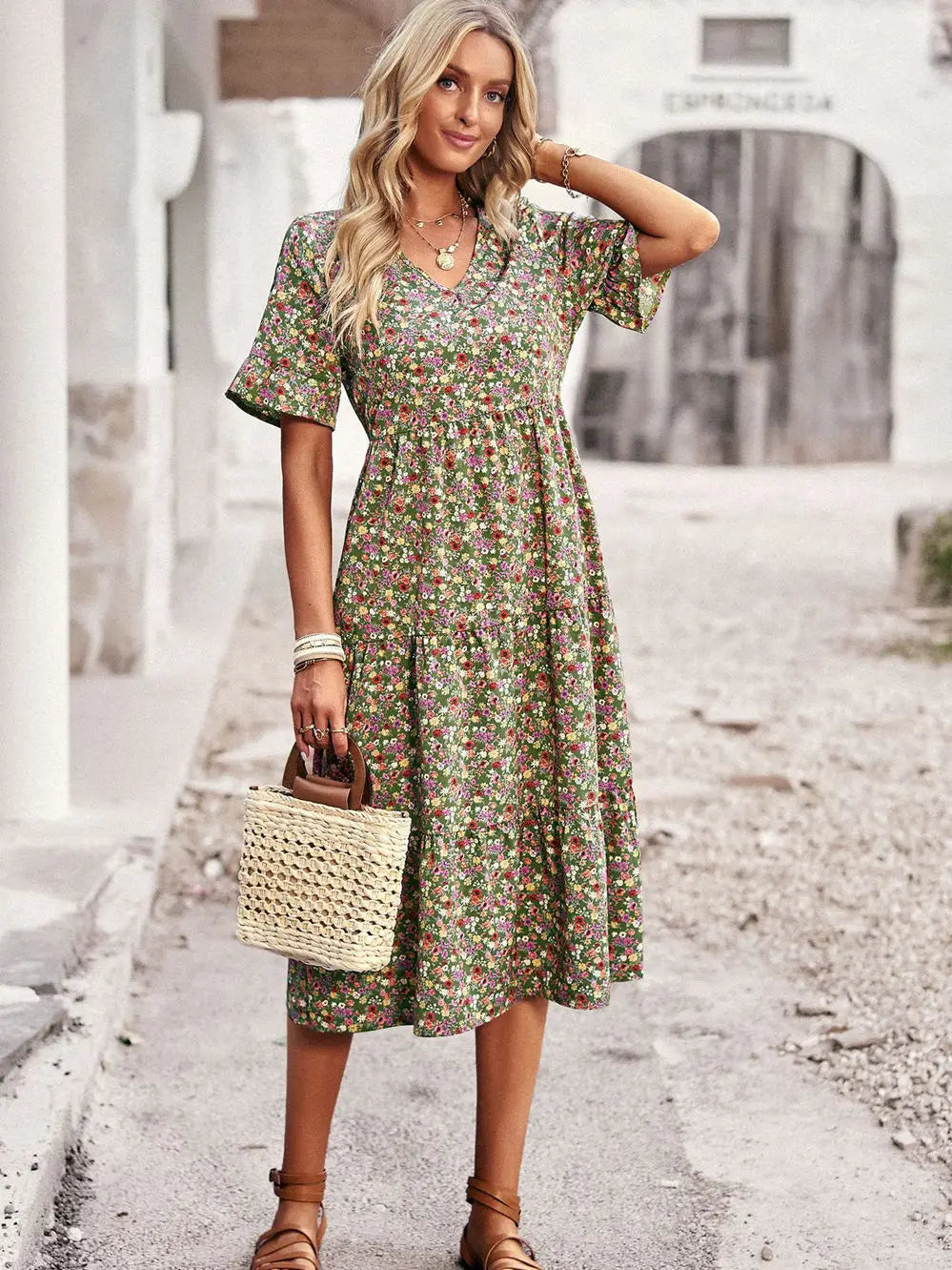 Robe d'été Femme Col en V Imprimé Floral 4